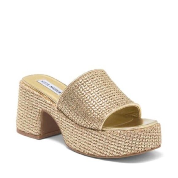 NWB Steve Madden Women's 8 Reign Gold Slip-on Platform Chunky Sandals - Picture 1 of 10